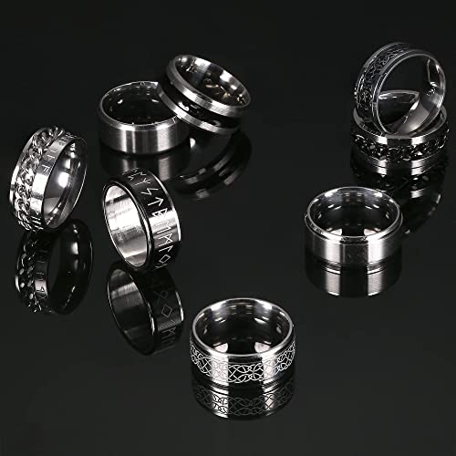 JeryWe 8 Pcs Stainless Steel Rings for Men High Polished Mens Band Wedding Engagement Fidget Rings Vintage Spinning Rings Size 7-133