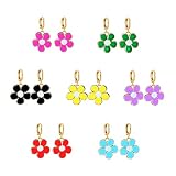 Just Follow 7 Pairs Cute Small Huggie Hoop Earrings Flower Set for Women Girls Colorful Enamel Earri