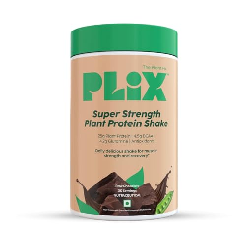 PL;IX - THE PLANT FIX Strength Vegan Plant Protein Powder - 1 KG (Chocolate) Pea Protein Isolate and Brown Rice Blend, 25 g Plant Protein, No Added Sugar, Gluten free