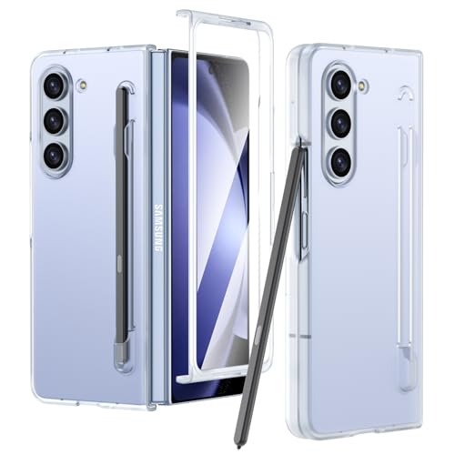 KUGEW Funda Transparente para Samsung Galaxy Z Fold 6 con Soporte para S Pen y Protector de Pantalla, Ajuste Delgado, Ranura para lápiz Capacitivo integrada, Carcasa rígida de policarbonato
