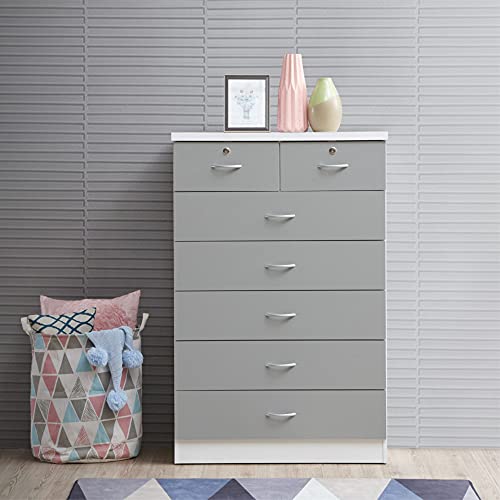 Hodedah 7Drawer Chest with Locks on 2Top Drawers Dresser