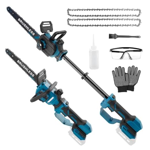 Motosega Elettrica a Asta Telescopico, 12 Pollici Mini Motosega a Batteria, 2-in-1 Forbici Potatura, Tagliarami Telescopico con Catena di Ricambio, Compatibile con Makita 21V (Batteria Non Inclusa)