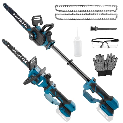 Motosierra Eléctrica de Pértiga Telescópica, 12 Pulgadas Mini Motosierra Bateria, 2-en-1 Sierra Electrica Podar Arboles, Podadora de Altura, Compatible con Makita 21V (Batería No Incluida)