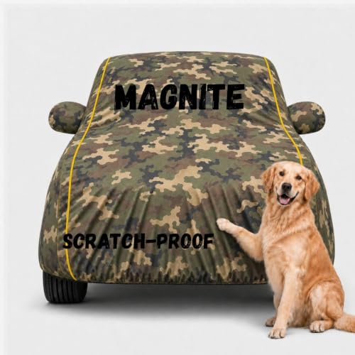 Image of Waterproof Car Cover for Magnite | Soft Cotton Lining Heavy Duty Triple Stitched Heat Resistant Outdoor Cover Comes with Mirror and Antenna Pocket Full Bottom Elastic (Zig Zag Jungle)