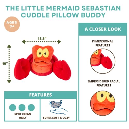 Image of The Little Mermaid Sebastian Crab Kids Bedding Super Soft Plush Cuddle Pillow Buddy, (Officially Licensed Product) by Franco