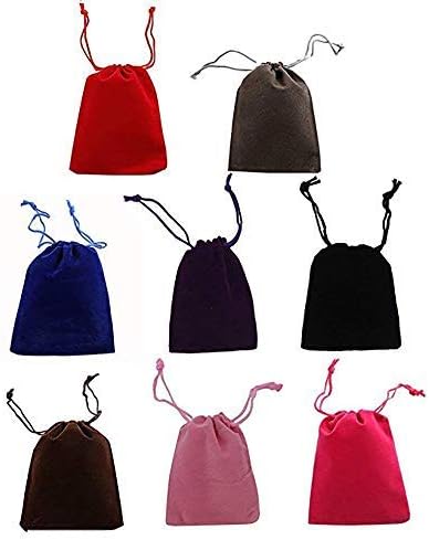 Blue Velvet Cloth Jewelry Pouches Drawstring Bags Candy Gift Bag Pouch Christmas Wedding Favors (Mixed Colors, 4” x 5”)