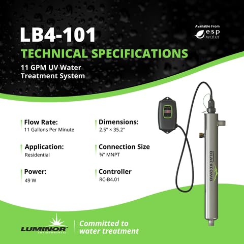 Luminor Blackcomb LB4-101 Sistema UV para toda la casa 11 GPM acero inoxidable miniatura 5