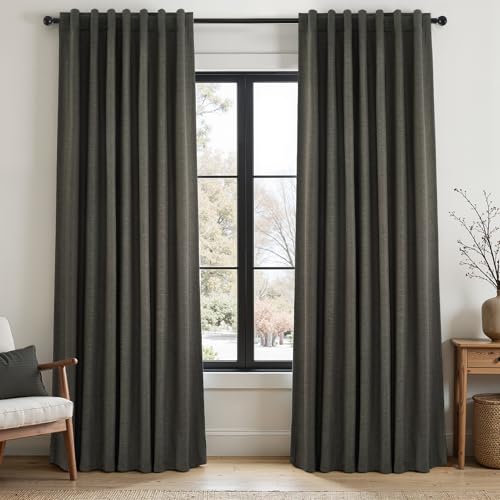 Topfinel 100% Blackout Linen Textured Curtains 84 inches Long Charcoal Gray Thermal Insulating Privacy Energy Saving for Bedroom Living Room Window Office Theater Baby Nursery Back Tab 2 Panels