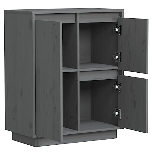 Vidaxl Cabinet, Wooden Sideboard With Doors, Accent Storage Cabinet For Living Room Dining Room Bedroom, Side Cabinet, Gray Solid Wood Pine #TOP5