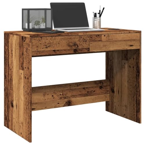 Zeiquah Escritorio con aspecto de madera envejecida, 101 x 50 x 76,5 cm, con 2 cajones, moderno escritorio para oficina, dormitorio, oficina en casa, mesa de ordenador estable con mucho espacio de