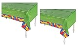 Fun Express Set of 2 Plastic Color Brick Party 54 x 108 Tablecloth Bundled by Maven Gifts