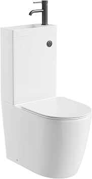 Go Bathrooms 2-in-1 Toilet & Sink Combo Grey Tap & Waste | Space saver 2-piece rimless ceramic toilet and sink unit with soft-close seat, grey tap, waste, and flush button.