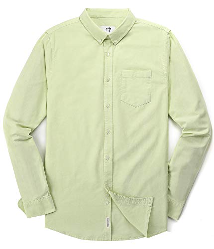 Men's Oxford Long Sleeve Button Down Casual Dress Shirt (Small, Green(with Pocket))
