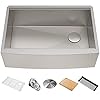 KRAUS Kore Workstation 33-inch Farmhouse Flat Apron Front 16 Gauge Single Bowl Stainless Steel Kitchen Sink with Integrated Ledge and Accessories (Pack of 5), KWF410-33