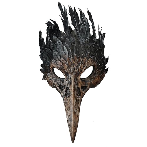 BEYOND Bird Raven Skull Masquerade Mask Crow Falcon Eagle Animal Halloween Costume Cosplay Venetian Mardi Gras Plague Doctor Mask Long Nose Bird Party Mask Black (BROWN (Narrow/Pointed Beak))