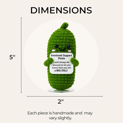 Image of Emotional Support Pickle Plush with Stand, Positive Pickle Crochet Gift, Funny Stuffed Pickle, Handmade Encouragement Desk Decor, Cute Support Gift for Friends Coworkers Mom