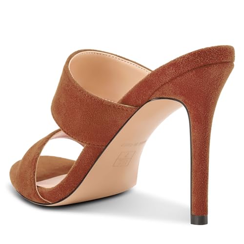 Image of NobleOnly Womens Round Open Toe Heeled Sandals Two Strap Stiletto High Heel Sandals Backless Dress Slip-on Mules Sandals 3.9 Inches Heels