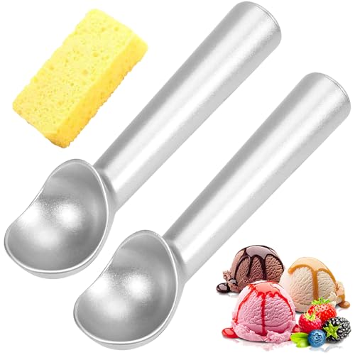 Cuchara para Helado de Acero Inoxidable 2 Piezas 18,5 cm con Revestimiento Antiadherente, Sacabolas Helado Resistente para Bola Helado Perfecta, Ice Cream Scoop para Sorbete, Masa y Postres