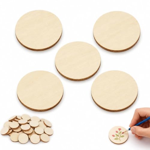100 Pcs Unfinished Round Wood Log Wooden Slices Discs Pieces 32mm Circle Shapes for Wedding Décor DIY Art Craft Ornaments Scrapbook Plaques.Wooden Rounds