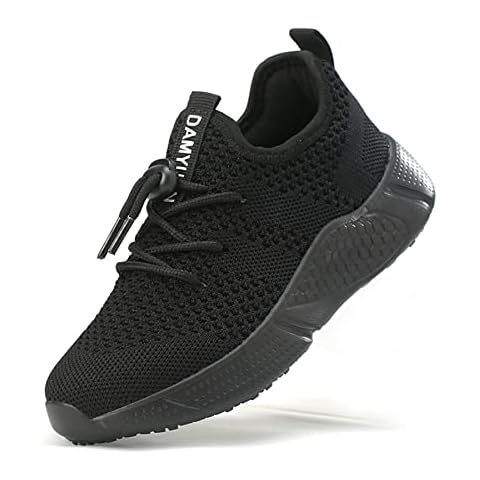 ZMBCYG Children's unisex trainers, sports shoes, running shoes, boys and girls, outdoor trainers, breathable, street running shoes, indoor shoes, A Black, 10 UK Cover