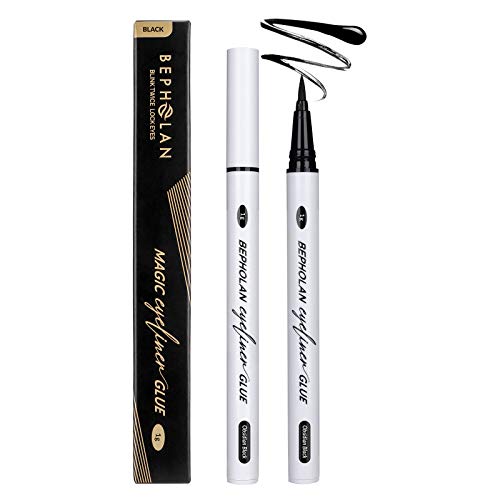 BEPHOLAN Self Adhesive Eyeliner, 2-in-1 Eyeliner Instead of Eyelash Glue, Liquid Eyeliner Glue for False Eyelash，No Need Glue And Magnetic,Extra Strong Hold for False Eyelashes & WaterProof（BLACK）