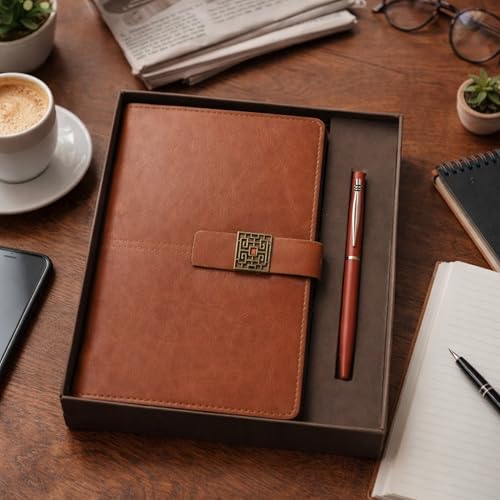 Image of 2 in 1 Diary & Metal Ball Pen Combo Gift Set for Men | 192 Pages Premium Notebook (80 GSM) | Best Gift for Husband, Boyfriend, Anniversary, Birthday & Special Occasions (Tan)