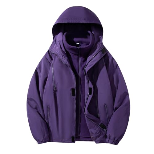 Men's 3 In 1 Rain Jackets Waterproof Ski Jackets Windproof Snow Raincoat Hooded Removable Fleece Lined Warm Coats
