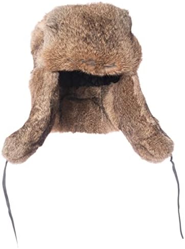 Real Rabbit Fur Hat for Men Classic Russian Trapper Ushanka for