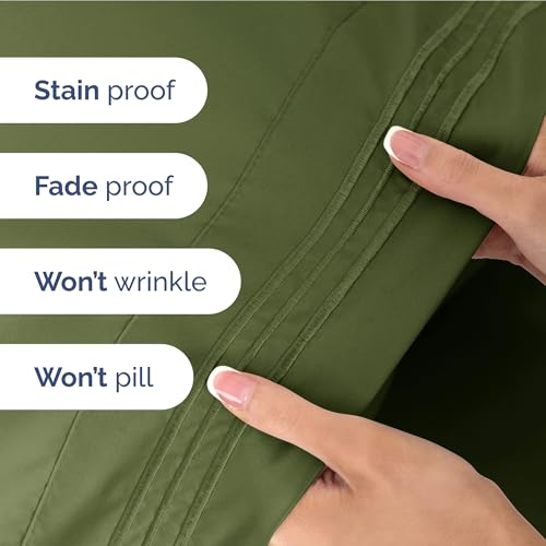 Image of Full Size 4 Piece Sheet Set - Ultra Soft & Cooling Bed Sheets - Deep Olive | Fits 8 Inch to 16 inch Mattress, Wrinkle Free & Fade Resistant with Deep Pockets, Breathable, Comfy Hotel Luxury Bedding
