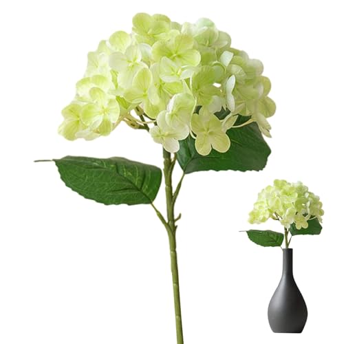 アジサイ造花 - 茎の中心に花の頭が付いた造花アジサイ、シミュレーションブーケバイオニックドライフラワー、庭や結婚式に最適 人工アジサイ 造花アジサイ 長い茎の造花 人工アジサイ - 薄緑