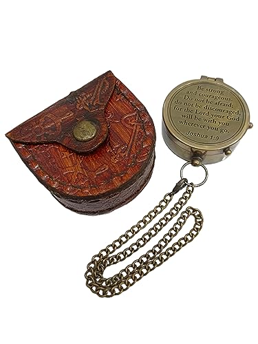Brújula vintage de latón grabada con estuche de cuero, portátil, 2.5 pulgadas, marca NAVIROCK