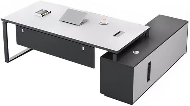 Executive Desk, L-Shaped Desk, Single Position, Protective Plate, Wiring Hole, Open Storage, Side Cabinet, Left Cabinet, Modern Minimalist Style, Suitable for Corporate, Boss B,160cm