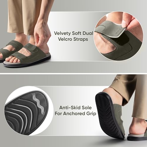 Image of Frido Comfort Dual Strap Sandals for Men with Bounce Back Cushioned Footbed, Zero Drop Sole for Arch Support Pain Relief, Lightweight Anti-Skid, Adjustable Velcro Casual Sandals