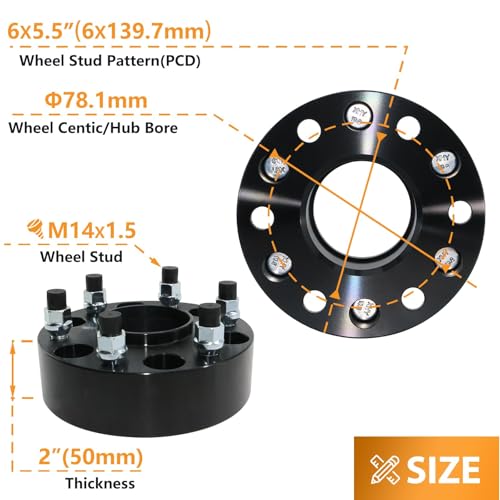 Image of BDELI 4Pcs 2.0 inch 6x5.5 Wheel Spacers Compatible with Chevrolet,GMC