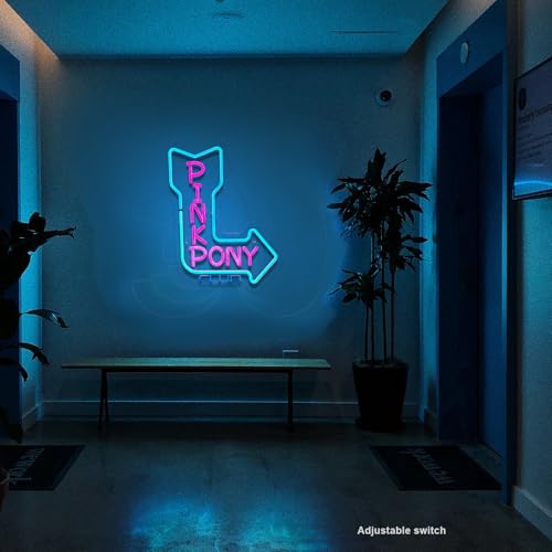 Image of Pink Pony Neon Sign Cowgirl Neon Light for wall decor Party Pub Man Cave USB Powered (15.6x12.3 Inch)