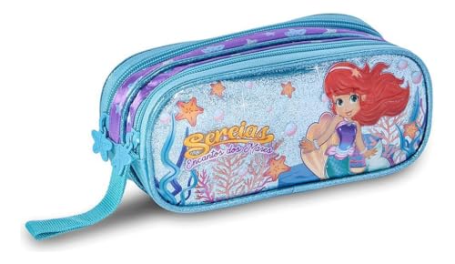 Estojo Escolar Duplo Sereia Porta Lapis Canetas