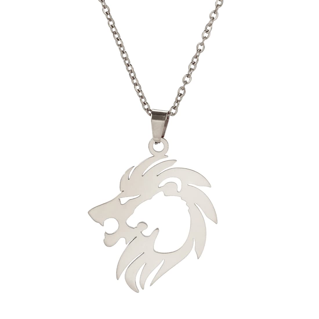 EUEAVANDainty Women Lion Head Outline Pendant Necklace Hollow Vintage Classic Animal Elements Choker Lucky Charms Stainless Steel Jewelry Girls Women Teens, Stainless Steel, No Gemstone