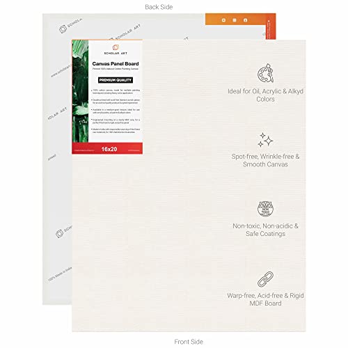 Image of Scholar Art Hobby Series 04 Oz (230 GSM) 100% Cotton Canvas Panel Board for Painting (White Blank Canvas Boards for Acrylic Paint, Oil Paint, Wet & Dry Media) | 16 inchx20 inch (40x50 cm), Pack of 4
