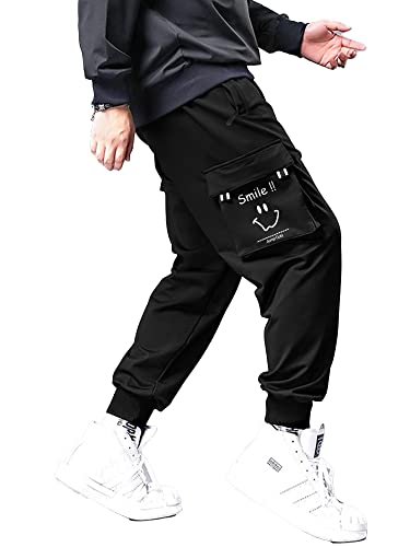 Image of Jump Cuts Mens Printed Black and White Loose Fit Polyester Cargo Pant