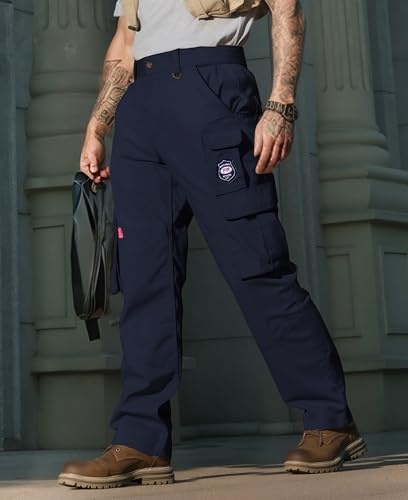 BOCOMAL FR Pants for Men Cargo Pockets Flame Resistant/Fire Retardant Navy Elastic Waist Water & Oil Repellent Finish - Thumbnail 3