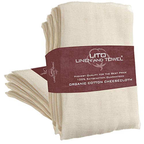 LITO Linen And Towel Cheesecloth | 100% Unbleached Organic Cotton Muslin Cloth| Pastry Cloth, Cheese Cloth For Straining, Filtering Sauces & Nut Milk| Natural| Grade 50 Fine Mesh| 36 Sq Ft| Pack Of 2