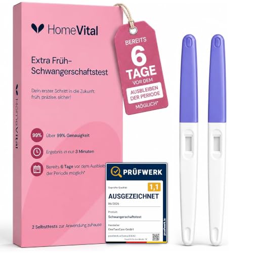 HomeVital Schwangerschaftstest Frühtest bereits 6 Tage vor Ausbleiben der Periode möglich über 99% Genauigkeit hCG Urintest zur Früherkennung 10 mIU/ml Pregnancy Test SSW SS Test 2er Pack