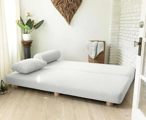 Image of SOUL CRAFT Modern Modular Daybed /Fold-Out Sleeper, Beige, Velvet Fabric, Converts to 2 Single Beds or 1 Queen Bed, with Mattress 203 cm x 74 cm(6.66 ft x 2.43 ft) (White)