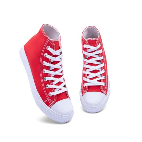 Image of Women's High-Top Canvas Sneakers - Classic Lace-Up Casual Shoes with Extra Shoelaces - Comfortable, Stylish, and Durable