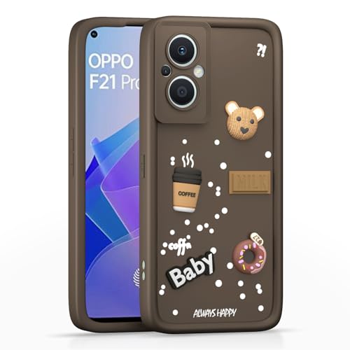 Image of Outlouders Back Cover for Oppo F21 Pro 5G / F21s Pro 5G | 3D Cartoon Bear Cute Fun Silicone Full Body Protection Bumper Case (Brown)