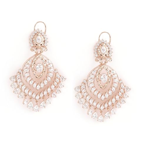 Rubans 22K Rose Gold Plated Trendy AD & CZ Studded Designer Chandelier Earrings for Women and Girls, Perfect for Festive and Wedding Occasions (B0D6GMQ7XB) Amazon Price History, Amazon Price Tracker