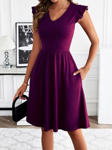 Image of HELYO Women's Summer Dresses Cute V Neck Ruffle Sleeve Cocktail Short Work Casual Dress with Pockets 648