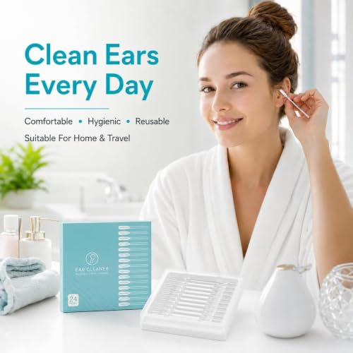 Image of 24 Pcs Reusable Ear Cleaner - Soft Silicone Adhesive Sticky Ear Cleaner Tool Set For Ear Cleaning, Washable Resin Tip Ear Wax Removal Tool Ear Cleaner Stick Or Adults Children