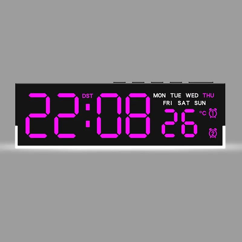 Image of LED Alarm Clock with Time and Day Display, Dual Alarms, Adjustable Brightness White Backlight, Plastic Material, USB Powered, Suitable for Bedroom, Home, Kitchen, Modern Alarm Clock (Pink)