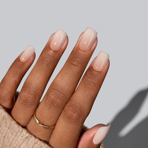 BTArtbox Square Ombre Press On Nails -Soft Gel Press On Nails Short with Nail Glue, 16 Sizes - 32 Reusable Fake Nails Kit, Vanilla Cream - 2